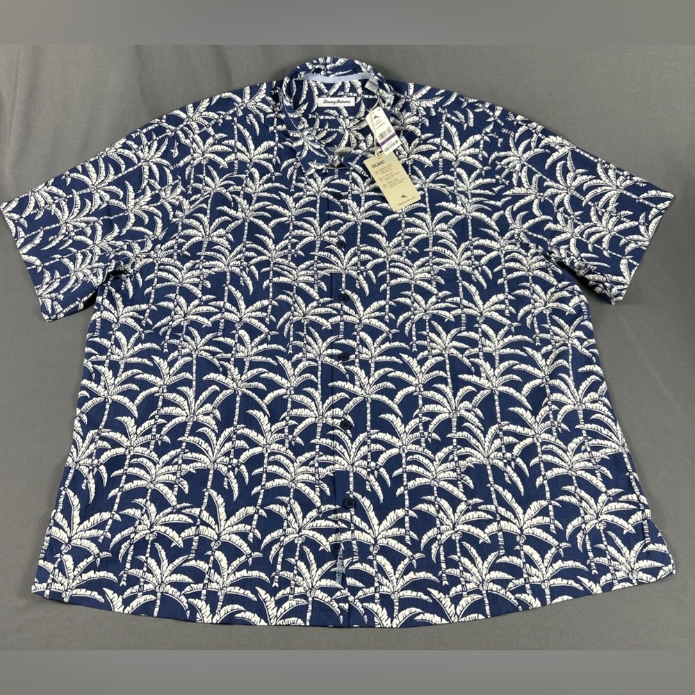 Tommy Bahama Sport Shirt Palm Party Print SS 2XLB Blue Silk Polyester